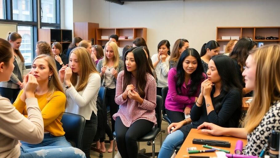 Students engaged in aesthetic training in a bright classroom.