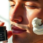 Man applying face cream for radiant skin.