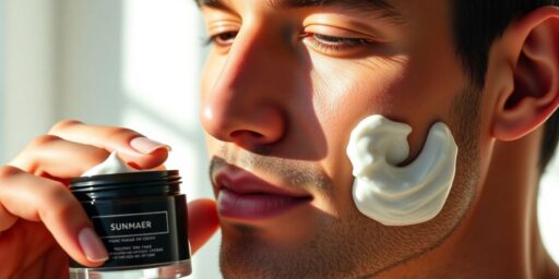 Man applying face cream for radiant skin.