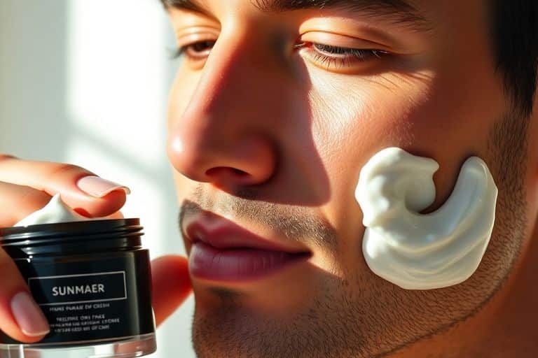 Man applying face cream for radiant skin.