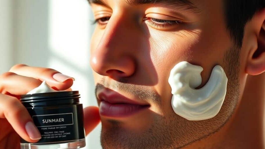 Man applying face cream for radiant skin.